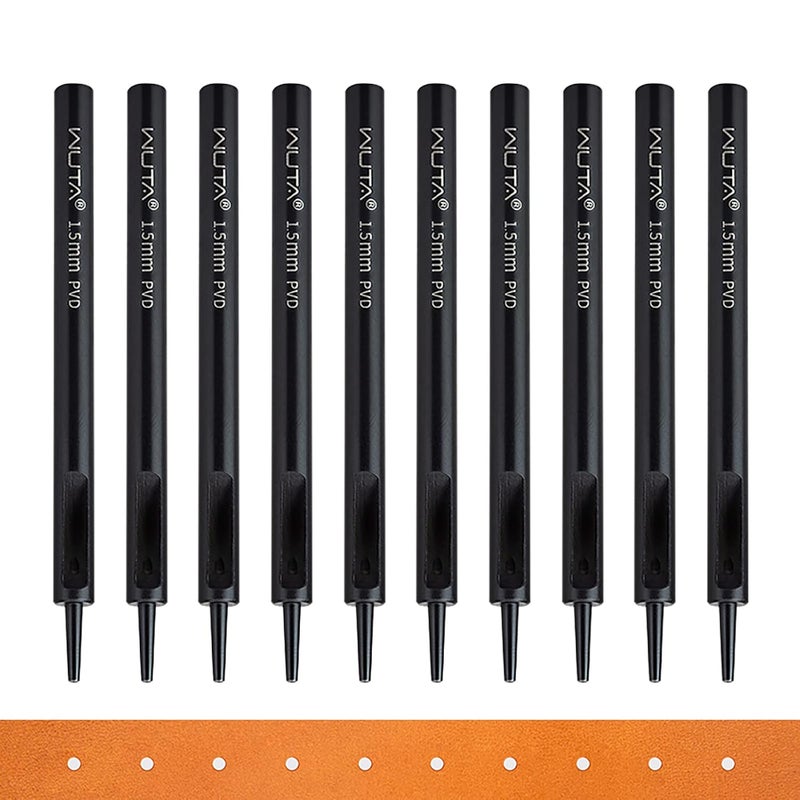 WUTA Leather Punches Round Hole Puncher Plating Titanium Hollow Punching Tool Working for Watch Band, Fabric, Plastic (10pcs 1.5m Hole Punch) - Image 1